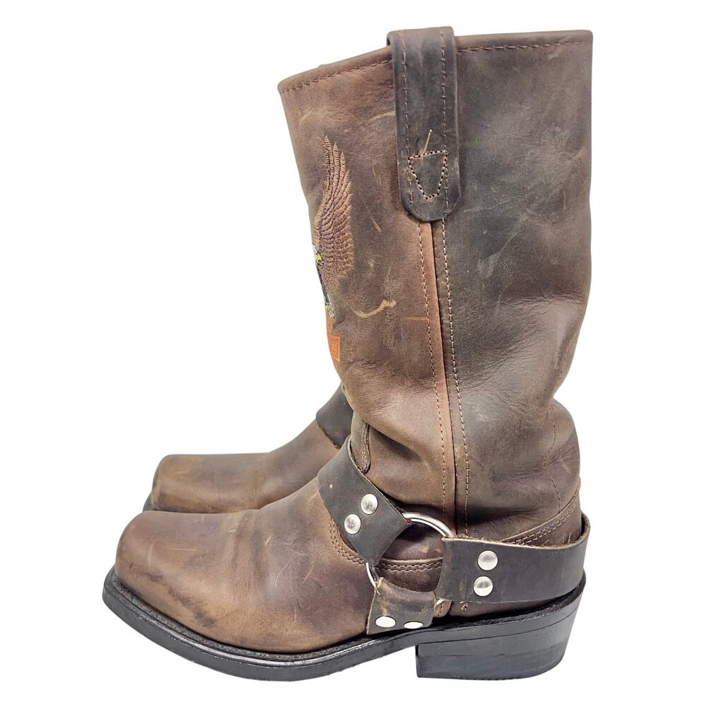 Harley Davidson Darren Harness Brown Leather Motorcycle Boots Mens 6D Women 7.5 - Picture 2 of 16